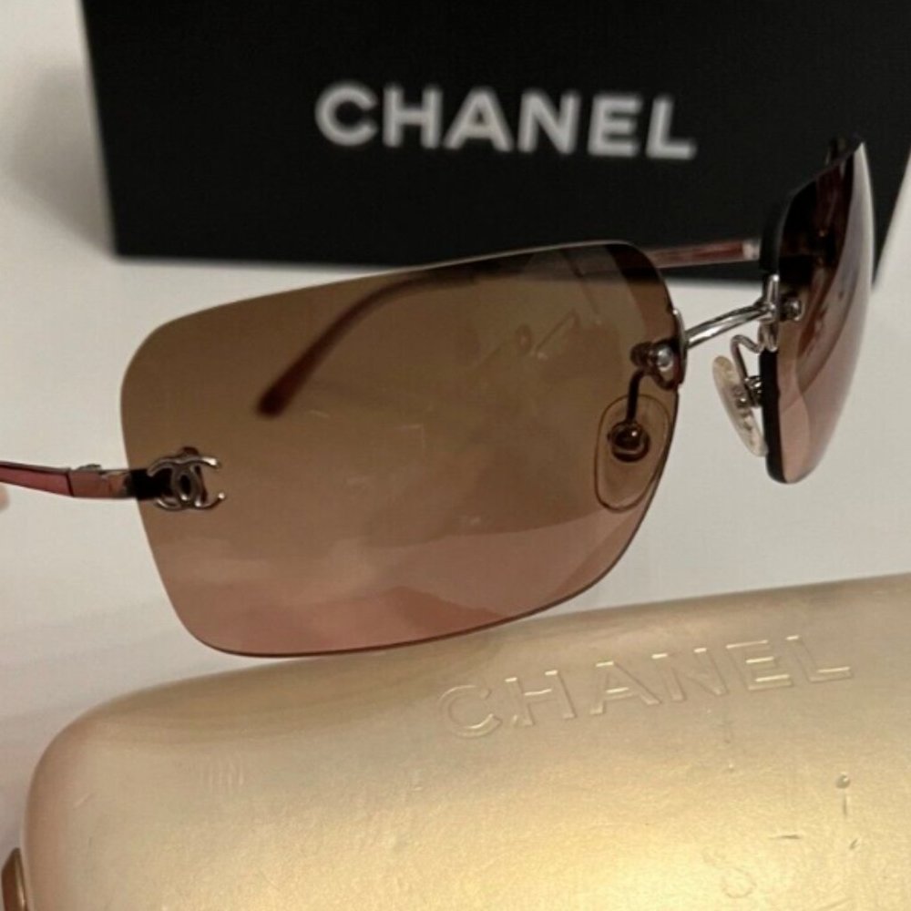 VINTAGE CHANEL Designer RIMLESS SUNGLASSES 4017 C Brown Pink Y2K